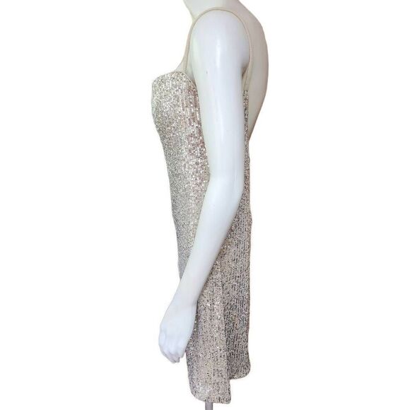 La Femme Silver Sequin Spaghetti Strap Mini Dress (12) - Picture 5 of 7